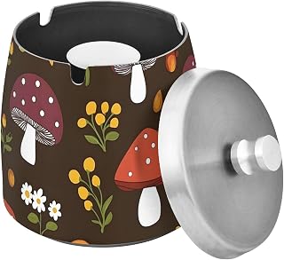 Mushroom Flower Pattern Splash Ashtray with Lid, Outdoor Ashtrays for Patio