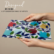 SURI Tempered Glass Challah Board, Large Cutting Tray, Pomegranate & Blue