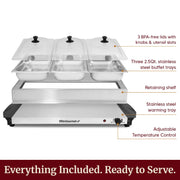 Elite Gourmet Triple Food Warmer, 7.5 Quart, Stainless Steel