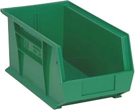 Quantum Storage QUS240 Heavy-Duty Stackable Plastic Storage Bins for Workshop, Warehouse & Garage, Ultra Stack & Hang, 14-3/4" x 8-1/4" x 7", Green, 12-Pack