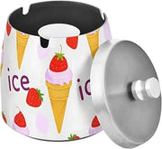 Strawberry Ice Cream Splash Ashtray with Lid, Outdoor Ashtrays for Patio