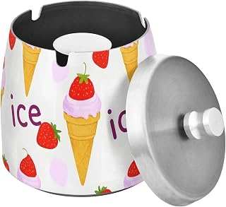 Strawberry Ice Cream Splash Ashtray with Lid, Outdoor Ashtrays for Patio