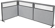 Global Industrial 48-1/4"W x 42" H Freestanding 3-Panel Corner Room Divider with Partial Window, Gray