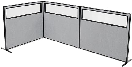 Global Industrial 48-1/4"W x 42" H Freestanding 3-Panel Corner Room Divider with Partial Window, Gray