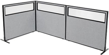 Global Industrial 48-1/4"W x 42" H Freestanding 3-Panel Corner Room Divider with Partial Window, Gray