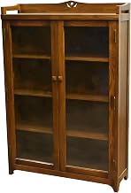 Starlight Canyon Home Solid Wood Bookcase with Glass Doors, Mission-Style Curio Cabinet and Display Cabinet for Living Room, Walnut