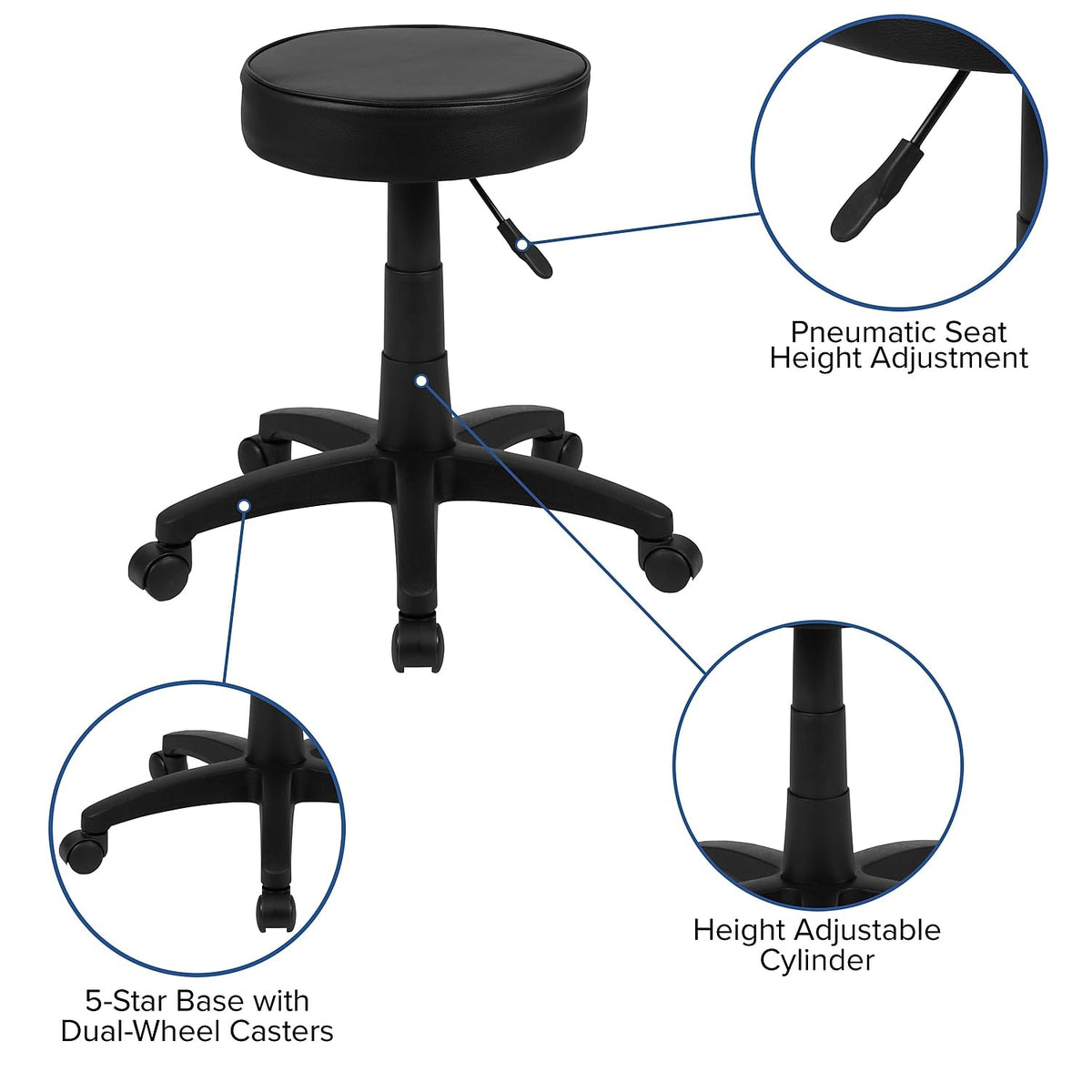 Adjustable Ergonomic Stool by Flash Furniture – Set of 1, Polyurethane, Black, Model CH-82042-3X01-GG