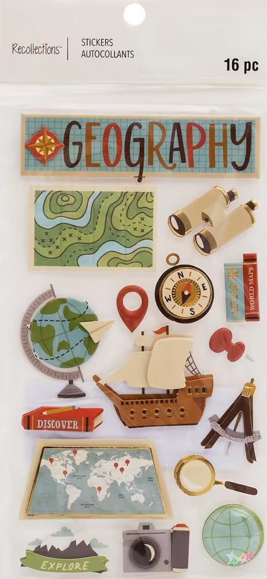 Recollections Geography 16 pc Stickers Globe Explore Discover Map by Generic – Model 668221
