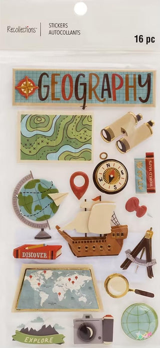 Recollections Geography 16 pc Stickers Globe Explore Discover Map by Generic – Model 668221