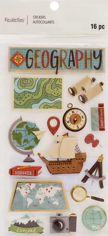 Recollections Geography 16 pc Stickers Globe Explore Discover Map by Generic – Model 668221