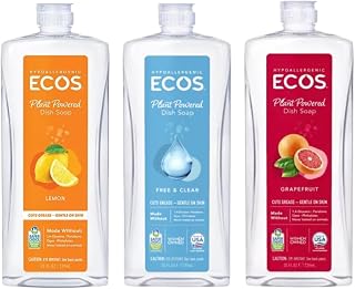 ECOS Dish Soap Variety - Cuts Grease & Food Residue - Hypoallergenic for Sensitive Skin - Liquid Dishwashing Soap - 25 Fl Oz Bottles (Pack of 3)