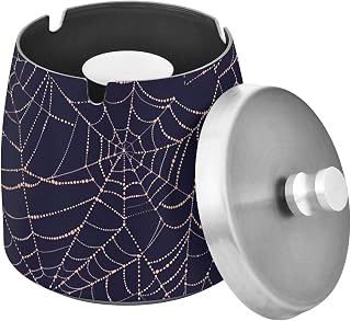 Spider Web Pattern Splash Ashtray with Lid, Outdoor Ashtrays for Patio