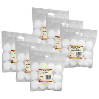 Styrofoam, 1.5-Inch Balls, White, Grade PK+, 12/Pack, 6 Packs/Bundle by Hygloss – OSFA, White, Model HYG51115-6