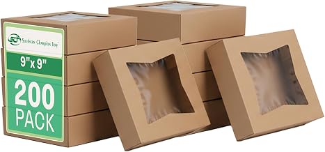 SCT Kraft Window Bakery Boxes, 9 x 9 x 2.5, Brown, Paper, 200/Carton