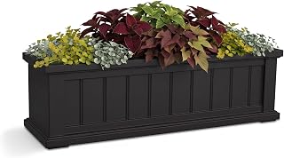 Mayne Seabrook 36in Self-Watering Rectangular Window Box Planter, Black | Self-watering, All season, Fade resistant, Mounting brackets included, Built-in overflow, 15-year warranty