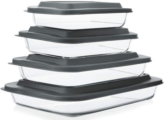 M MCIRCO Glass Baking Dish Set, 8 Piece with Lids, Gray