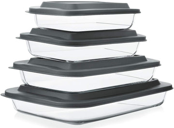 M MCIRCO Glass Baking Dish Set, 8 Piece with Lids, Gray