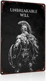 Unbreakable Will Spartan Warrior Vintage Metal Wall Art Signs 8X12 Inch