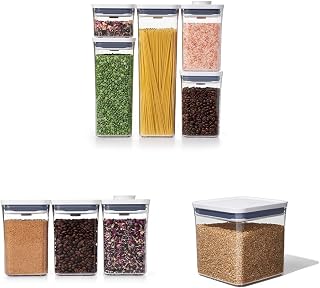 OXO Good Grips 5-Piece POP Container Set Good Grips 3-PC Small Square Short POP Container Set, White Good Grips POP Container - Airtight Food Storage - 2.8 Qt for Rice, Sugar and More
