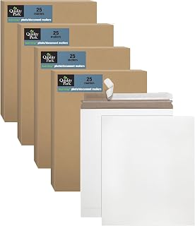 Quality Park Photo Document Mailers, Redi-Strip Self Seal Closure, Rigid Stay Flat Mailer, White Recycled Fiberboard, 6" x 8", 100 per Box