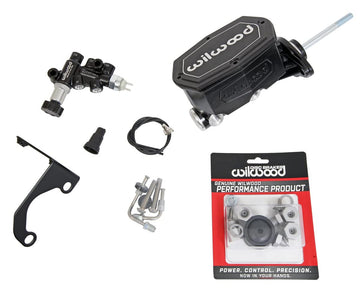 Alum. Tandem M/C Kit w. Brkt Prop Valve 15/16in by Wilwood – Stock, Black, Model 261-14962-BK