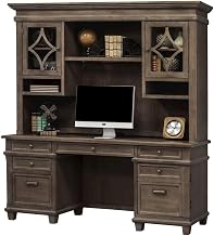 Starlight Canyon Home Wood Credenza Desk, 4 Drawers, File Drawer, Printer Tray, Drop-Front Keyboard, Power Center, Gray