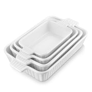 Malacasa Ceramic Casserole Set, 4 Rectangular Dishes, White