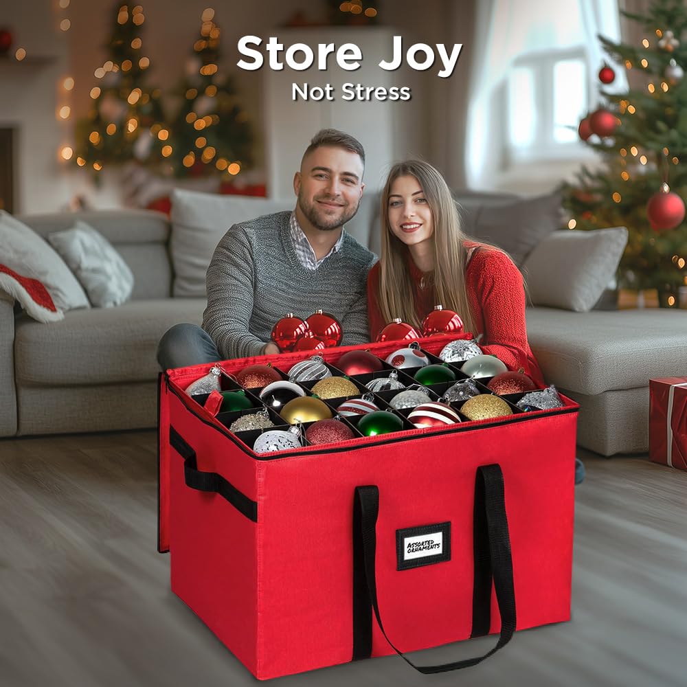 Holdn' Storage Ornament Box, Holds 96 Three-Inch Ornaments, Red