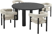 Modway Nautica 5-Piece Outdoor Round Dining Set in Ivory Graphite – Aluminum Patio Table and Chairs for 4 – Deck Table and Chairs - Small Outdoor Dining Set with Upholstered Curved Back Armchairs