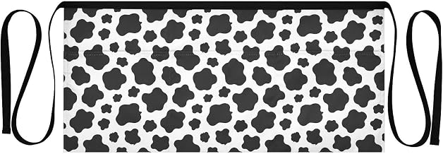 Black Cow Print 3-Pocket Server Apron Professional Waist Apron for Waitress, Bartender & Restaurants, Water-Resistant Half Apron for Men Women
