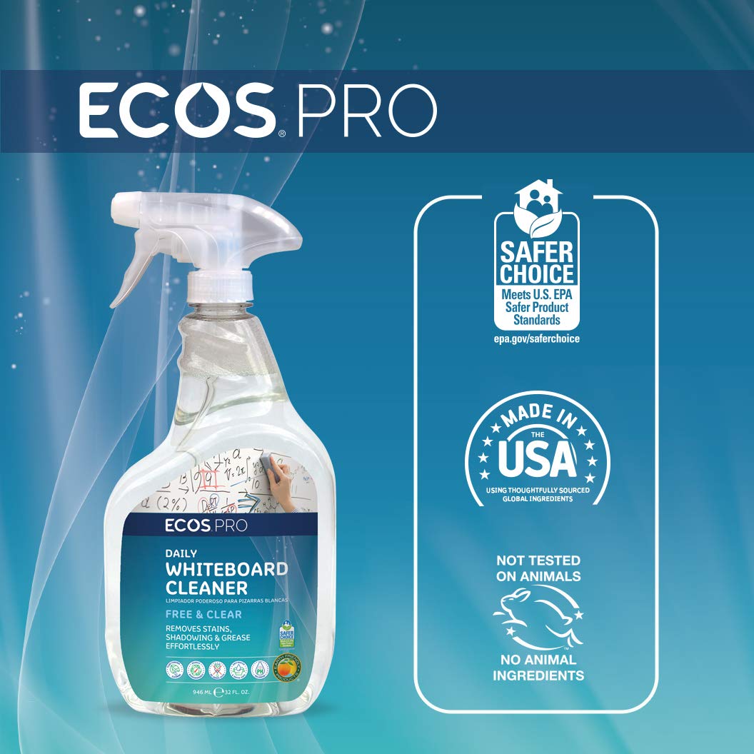 Everyday Whiteboard Cleaner (Pack of 6) by ECOS PRO – 32 Fl Oz (Pack of 6), Pack of 6, Model PL9869/6