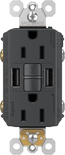 Legrand Pass & Seymour Radiant 15 Amp GFCI Wall Power Outlet with 2.0 Amp USB A/A Charger, Graphite