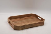 Heim Concept Acacia Wood Butler Tray with Handle and Angel Edges | Farmhouse Coffee Table Decorative Tray