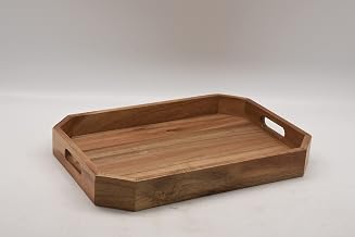 Heim Concept Acacia Wood Butler Tray with Handle and Angel Edges | Farmhouse Coffee Table Decorative Tray