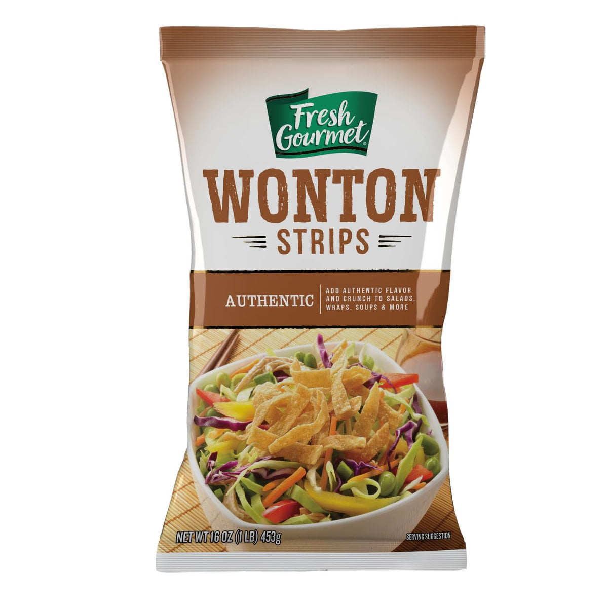 Fresh Gourmet Wonton Strips / Authentic / 16 Ounce (Pack of 1) Salad Toppings