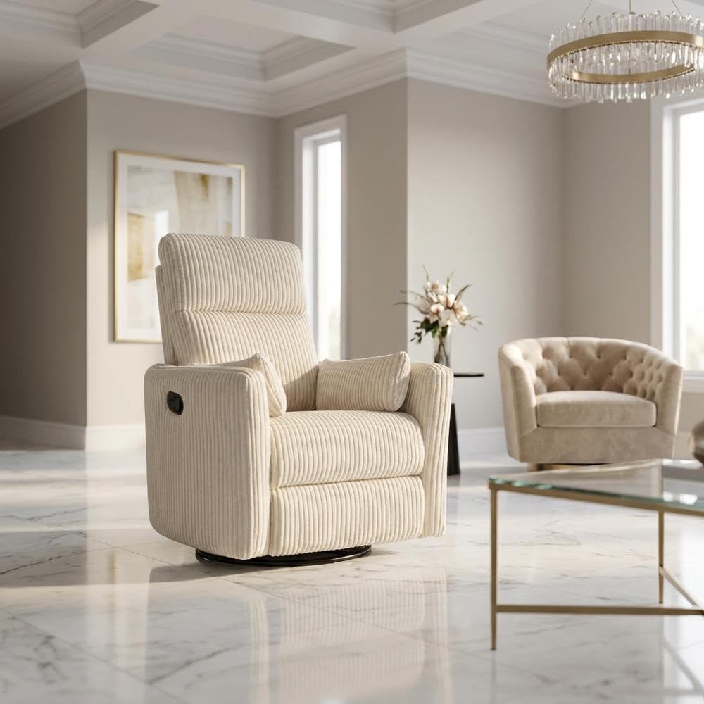 Corduroy Swivel Glider Recliner with 360-Degree Swivel by Starlight Canyon Home – Corduroy, Beige