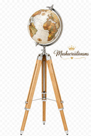 Wooden Tripod World Map Decor Explorer Home Office Accent Globe by Generic – Metal, Multicolor, Model Wtg-worldmap-001