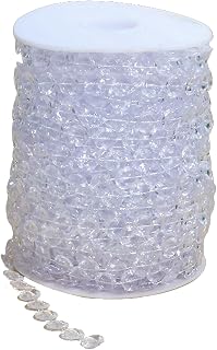 99ft Clear Bead Garland, Clear Acrylic Crystal Strand Roll for Christmas Tree, Hanging Ornaments, Holiday Home Décor, DIY Crafts and Curtain Decorations