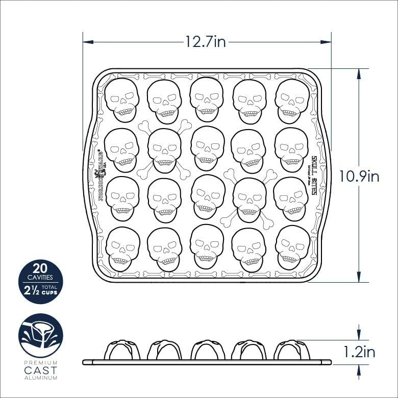 Skull Bite Cakelet by Nordic Ware – 2.5 Cup Capacity, 2.5 cups, Aluminum, Bronze, Model 94948
