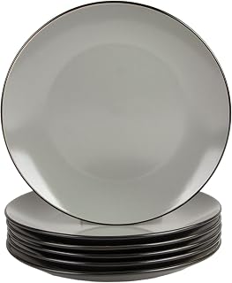 10 Strawberry Street Two Tone Coupe 8” Salad Plate Set Of 6, Black/Gray