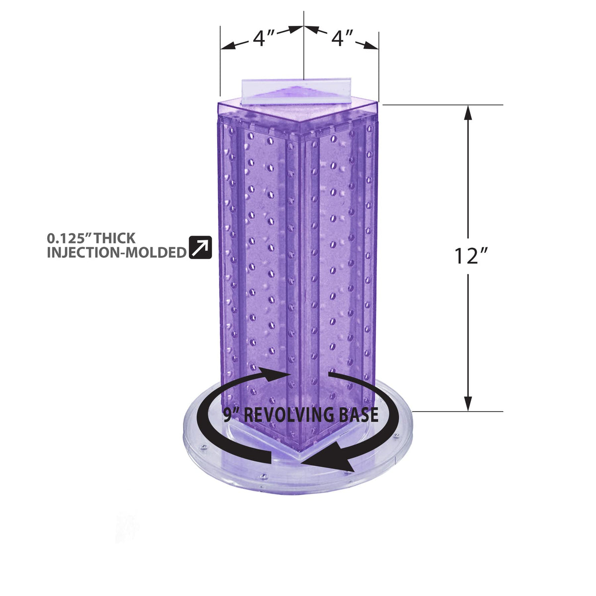 Azar Displays 4”W x 12”H x 13”H with a 9” base / Purple / Pegboard + Hooks Pegboard Hooks
