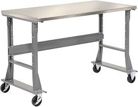 Global Industrial Mobile Fixed Height Workbench, Stainless Steel, 72" W x 30" D, Gray