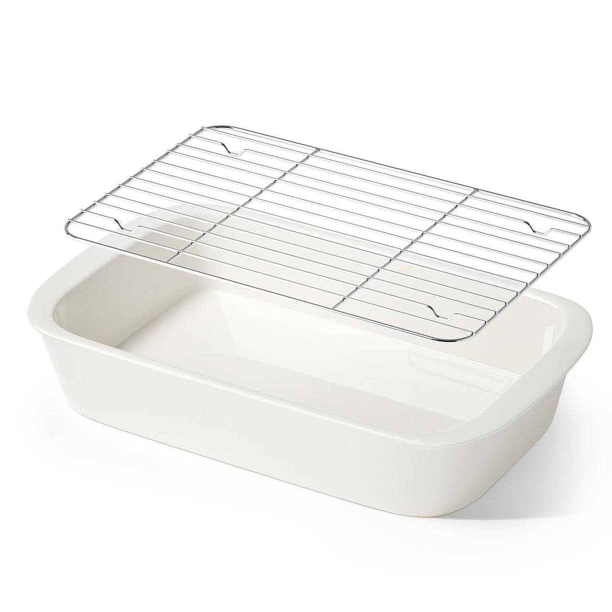 Le Tauci Ceramic Baking Pan with Rack, 4.6 Quart, White