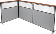 Global Industrial 60-1/4"W x 61-1/2"H Deluxe Freestanding 3-Panel Corner Divider with Partial Window, Gray