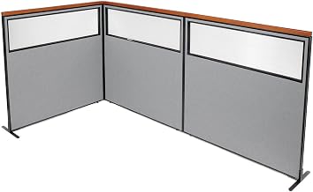 Global Industrial 60-1/4"W x 61-1/2"H Deluxe Freestanding 3-Panel Corner Divider with Partial Window, Gray
