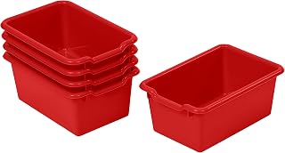 ECR4Kids Scoop Front Storage Bin, Multipurpose Organization, Red, 5-Piece
