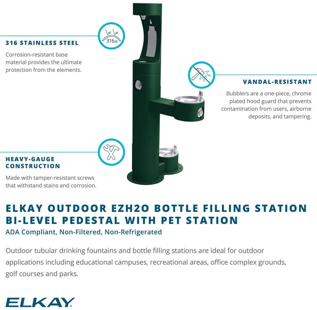 Bi-Level Pedestal Ftn W/Upper Bf & Dog Bowl by Elkay – Blue, Model LK4420BF1UDBBLU