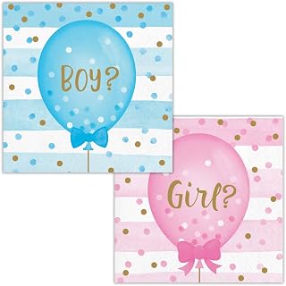 Creative Converting 336067 Gender Reveal Balloons Beverage Napkins, 16 Count