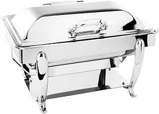 Eastern Tabletop 3915S 8 Qt. Stainless Steel Rectangular Induction Chafer with Stand and Hinged Dome Cover