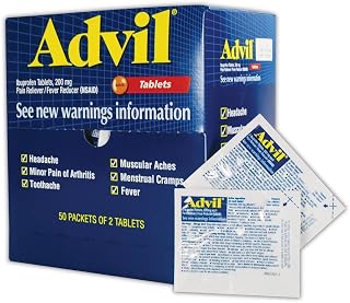 Advil WL0151-50 Ibuprofen Pain Relief Tablet, 200mg, Standard, Blue/Red (Pack of 50)